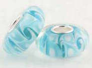 Blue Wave Murano Glass Solid 925 Sterling Silver Charm Bead (NOT PLATED)