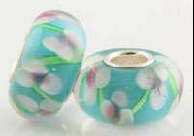 Turquoise Flower Murano Glass Solid 925 Sterling Silver Charm Bead (NOT PLATED)
