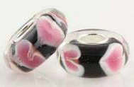 Pink Heart Murano Glass Solid 925 Sterling Silver Charm Bead (NOT PLATED)