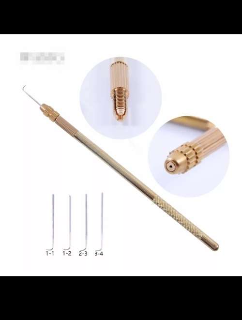4pcs ventilation needles + 1 brass holder for Wigmaking Repair Lace wigs Toupee Knotting hook