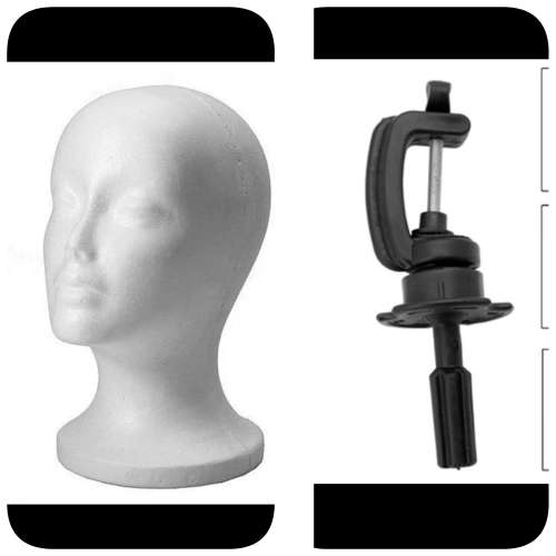 Styrofoam Mannequin Wig Head & Head holder Clamp Stand