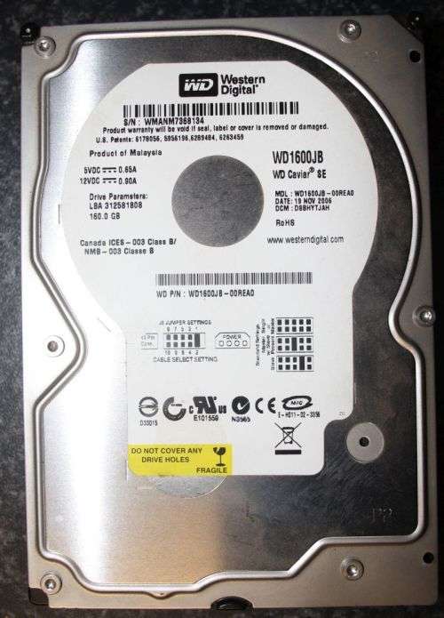 3.5" Western Digital 160BG IDE hard drive