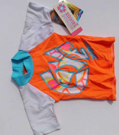 Kid swimming top :: UPF50 :: Orange with blue collar :: Age 3-4