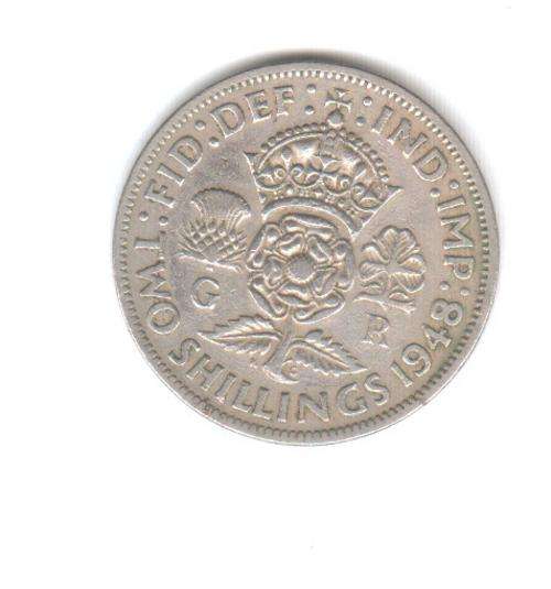 A SILVER 1948 TWO SHILLING COIN.
