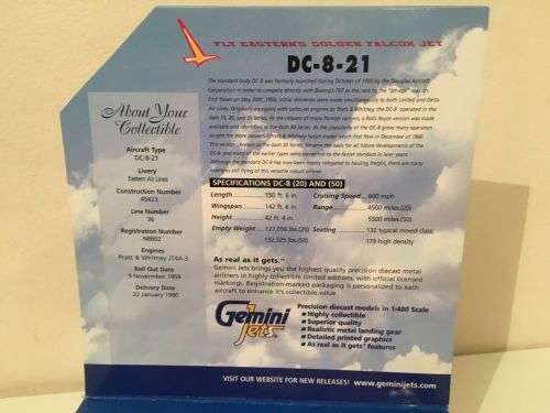 1/400 Gemini Jets GJEAL082 - Fly Eastern's Golden Falcon DC-8-21,