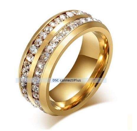 Women's Fashionable Double Rows Rhinestones Titanium Steel Jewelry Ring (Golden)..!
