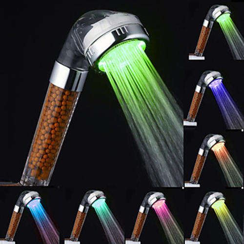 Contemporary Chrome Finish Temperature Visualizer Water Purification LED Shower Head (Silver) ..!