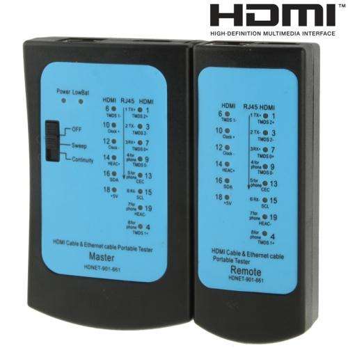 Plug and Play HDMI Cable & RJ45 Network Cable Tester including FREE 9V Battery (Black+Blue)..!