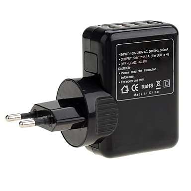 AC Power Adapter Charger w/ 4-Port USB for iPhone/iPad Series, Smartphones, Tablets and More..!