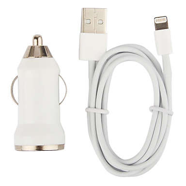 Car Cigarette Socket Charger with 100cm Apple 8-Pin Cable for iPhone 5, iPod (DC 12-24V, 1A, White)