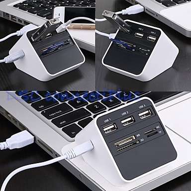 All-in-1 USB 2.0 Card Reader USB Hub 3x USB+MS/SD/M2/TF Card Reader 7 Slots USB Combo (White+Black)