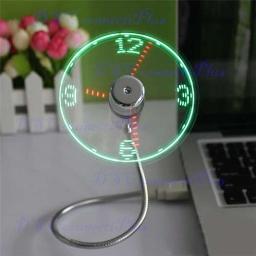 New Durable Adjustable USB Gadget Mini Flexible LED Light Fan Desktop Clock Time Display (Silver)..!