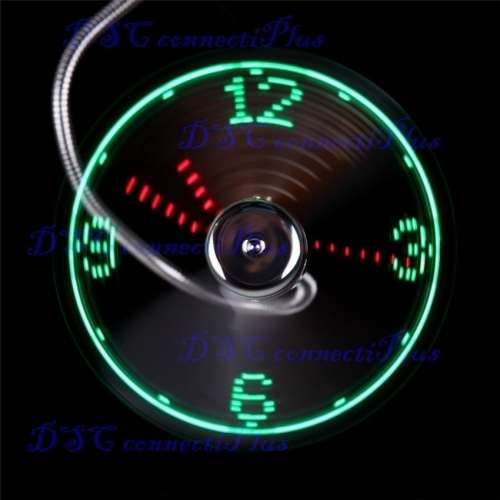 New Durable Adjustable USB Gadget Mini Flexible LED Light Fan Desktop Clock Time Display (Silver)..!