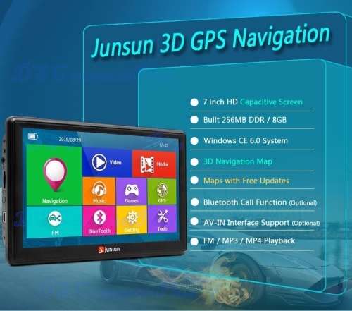 Junsun 7 inch Car GPS Navigation Bluetooth 8GB w/ Rear View Camera FM MP3 MP4 256MB DDR/800MHZ Maps