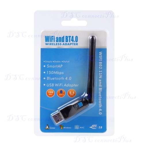 2-in-1 Bluetooth v4.0 + 150Mbps 2.4GHz USB WiFi Wireless Adapter with 2dBi External Antenna (Black)
