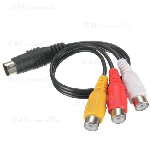 3 RCA Female To 7 Pin S-Video Male Converter AV Cable For TV Laptop PC (Black)..!
