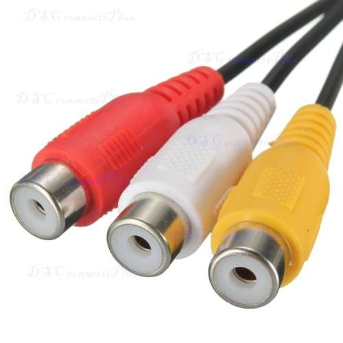 3 RCA Female To 7 Pin S-Video Male Converter AV Cable For TV Laptop PC (Black)..!