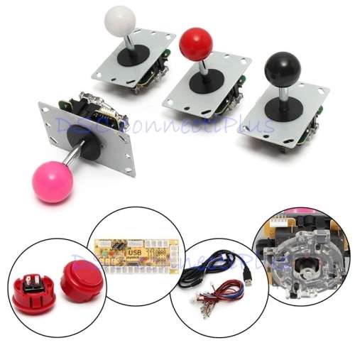 Push Buttons 5 Pin Joystick DIY Handle Arcade Set Replacement Parts USB Cable Encoder Board To PC !!