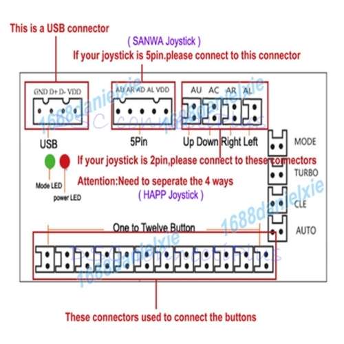 Push Buttons 5 Pin Joystick DIY Handle Arcade Set Replacement Parts USB Cable Encoder Board To PC !!