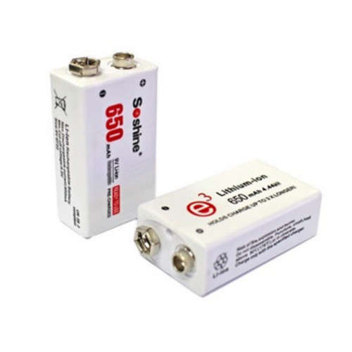 Soshine 650mAh 9V 6F22 Lithium-ion Rechargeable Battery (White)..!