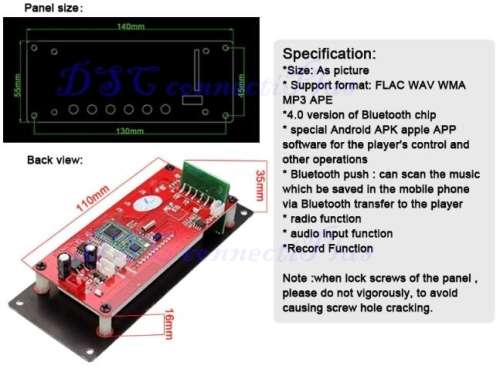 Bluetooth v4.0 MP3 Decoding Board Module LCD 12V DIY USB/SD/MMC APE FLAC WAV DAE Decoder Recorder !!