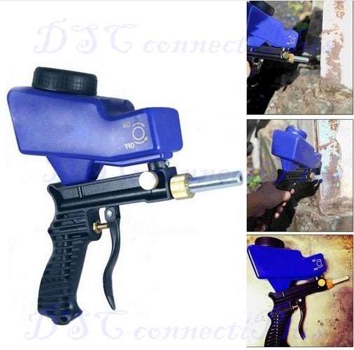 Portable Gravity Feed Pneumatic Sandblasting Gun Rust Blasting Tool (Blue)..!