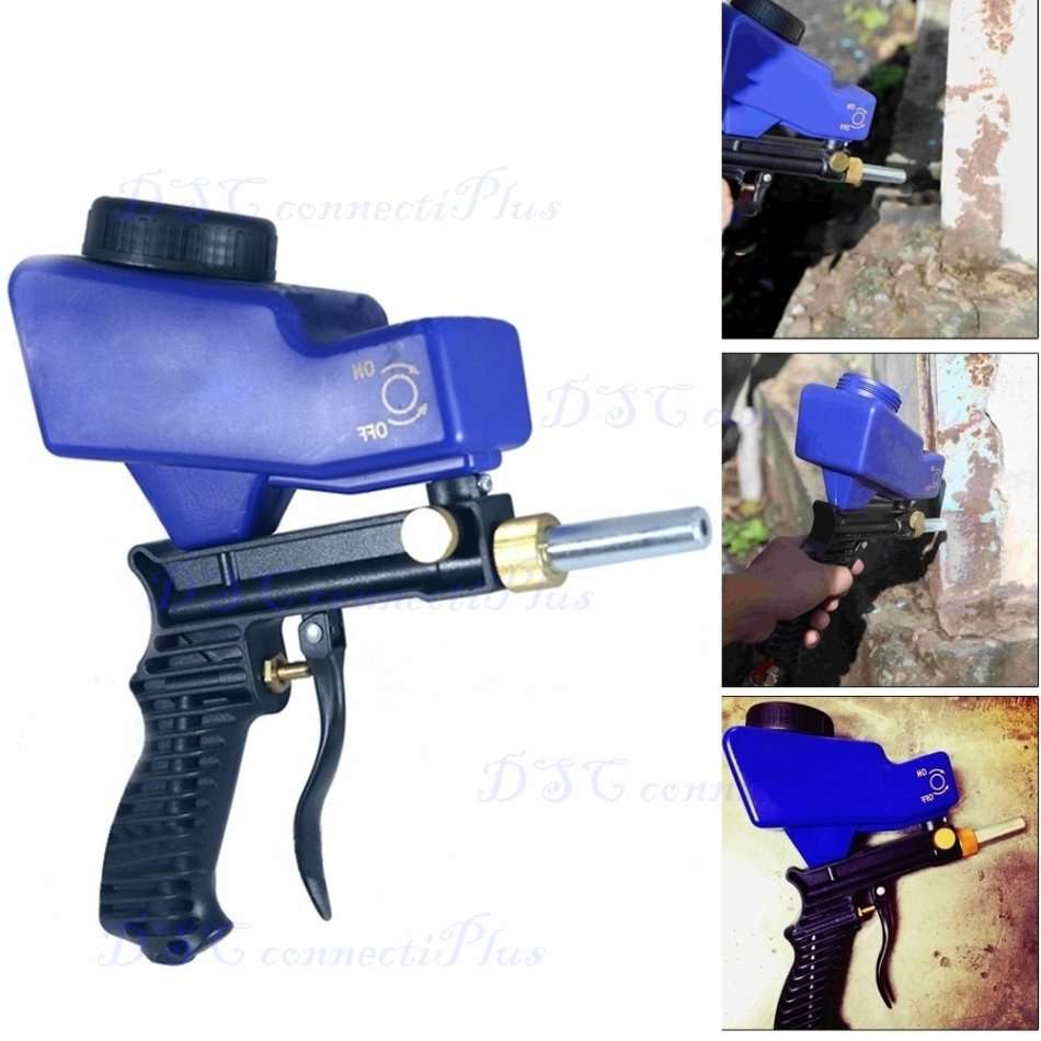 Portable Gravity Feed Pneumatic Sandblasting Gun Rust Blasting Tool (Blue)..!