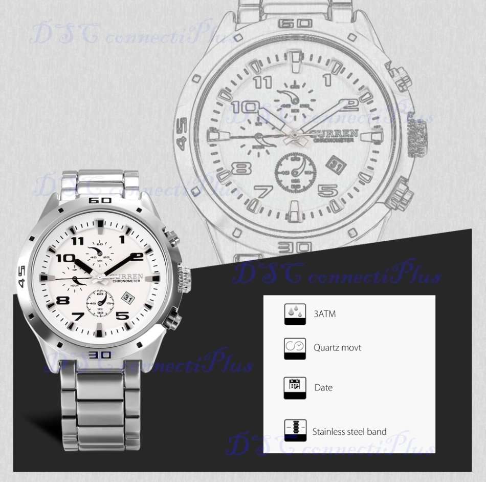 CURREN 30m Water Resistant Decorative Sub-dial Date Display Men Quartz Wristwatch (Black + Red)..!