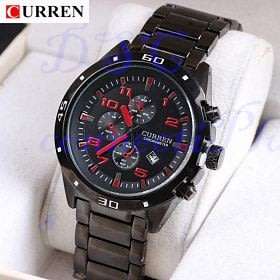 CURREN 30m Water Resistant Decorative Sub-dial Date Display Men Quartz Wristwatch (Black + Red)..!