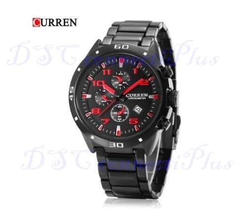 CURREN 30m Water Resistant Decorative Sub-dial Date Display Men Quartz Wristwatch (Black + Red)..!