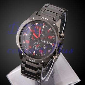 CURREN 30m Water Resistant Decorative Sub-dial Date Display Men Quartz Wristwatch (Black + Red)..!