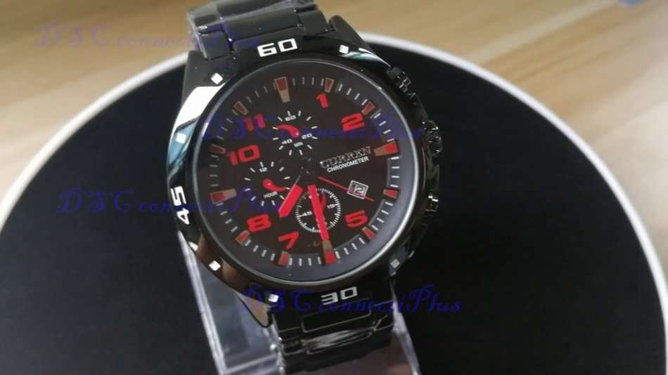 CURREN 30m Water Resistant Decorative Sub-dial Date Display Men Quartz Wristwatch (Black + Red)..!