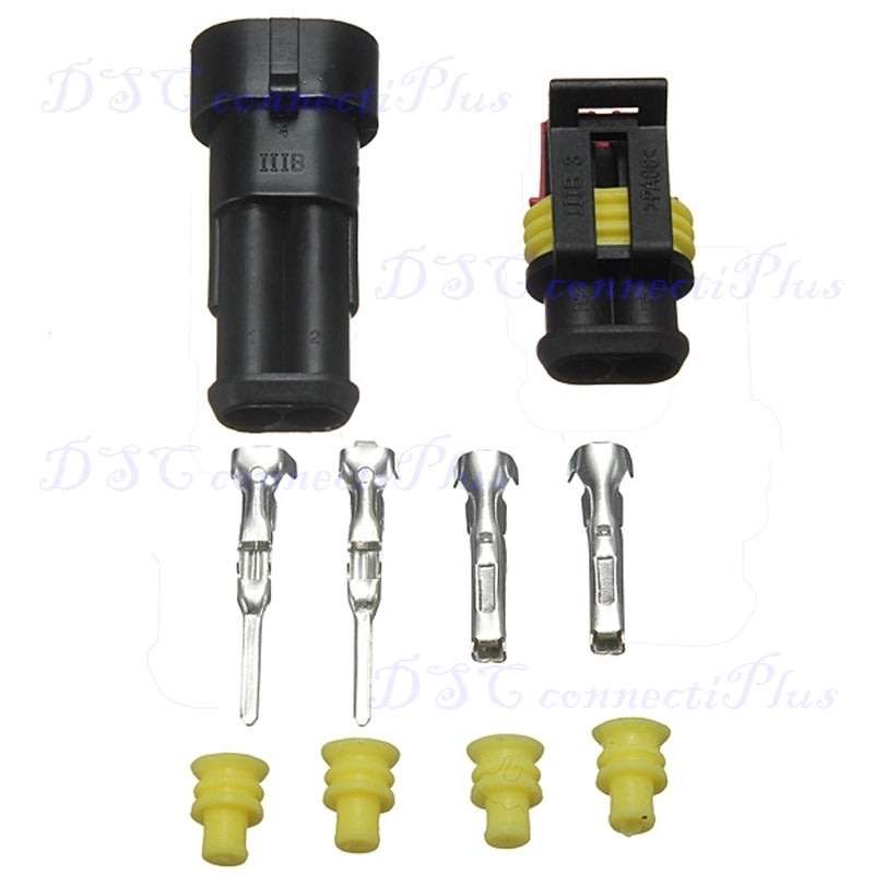 2-Pin Sealed Waterproof Automotive Electrical Wire Connector Plug Set (Black)..!