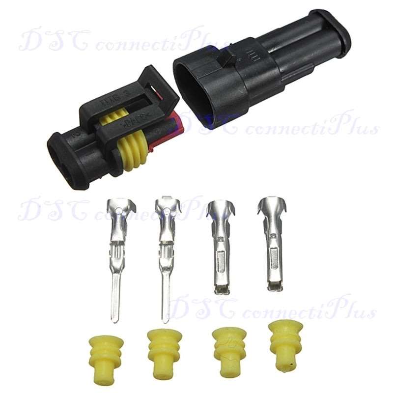 2-Pin Sealed Waterproof Automotive Electrical Wire Connector Plug Set (Black)..!