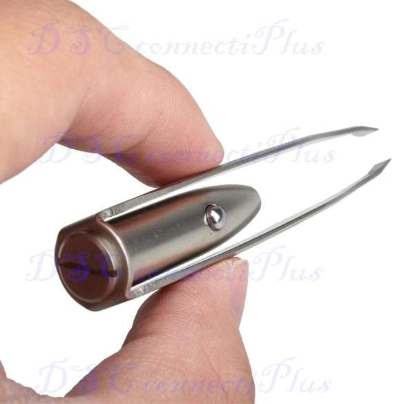 Eyelash Eyebrow Eye Hair Remover Stainless Steel LED Tweezer Beauty Tool w/ 3 Batteries (Silver)..!