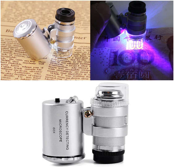 60X Jewelers Pocket Magnifying Loupe LED Light Optical Instrument Microscope (Silver)..!