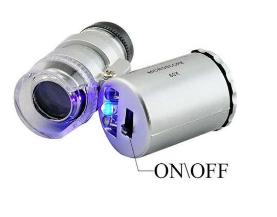 60X Jewelers Pocket Magnifying Loupe LED Light Optical Instrument Microscope (Silver)..!