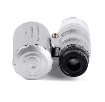 60X Jewelers Pocket Magnifying Loupe LED Light Optical Instrument Microscope (Silver)..!