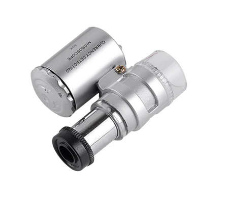 60X Jewelers Pocket Magnifying Loupe LED Light Optical Instrument Microscope (Silver)..!