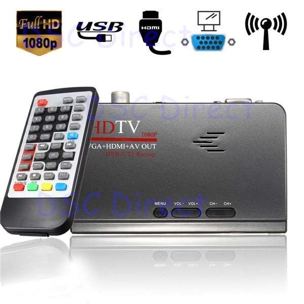 Digital Terrestrial HD 1080P DVB-T/T2 TV Box VGA AV CVBS Tuner Receiver w/ Remote Control (Grey)..!