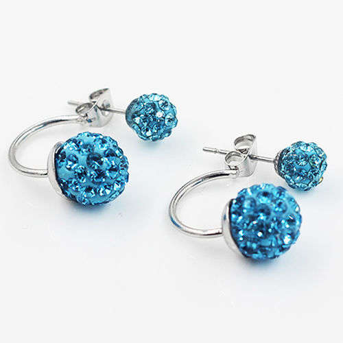 ***UNIQUE!!!***Round Disco Ball Rhinestone Crystal Double Sided Stud Earrings!