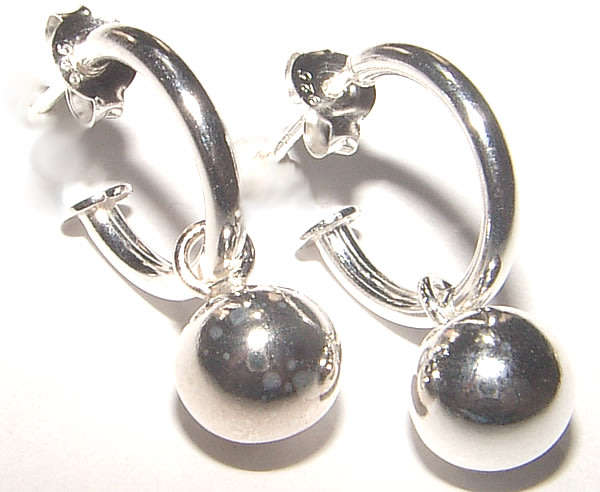 GORGEOUS SOLID .925 STERLING SILVER PRETTY WOMAN BALL DANGLING EARRINGS!