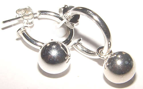 GORGEOUS SOLID .925 STERLING SILVER PRETTY WOMAN BALL DANGLING EARRINGS!