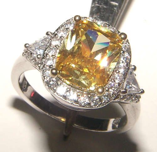 PURE PERFECTION! SOLID .925 STERLING SILVER RING WITH CITRINE AND SIMULATED DIAMONDS!