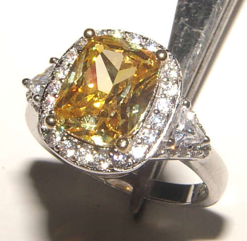 PURE PERFECTION! SOLID .925 STERLING SILVER RING WITH CITRINE AND SIMULATED DIAMONDS!