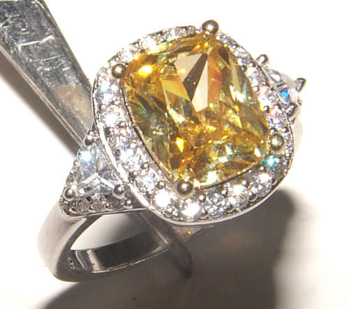 PURE PERFECTION! SOLID .925 STERLING SILVER RING WITH CITRINE AND SIMULATED DIAMONDS!