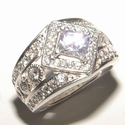 PURE PERFECTION! SOLID .925 STERLING SILVER RING WITH CREATED DIAMONDS!