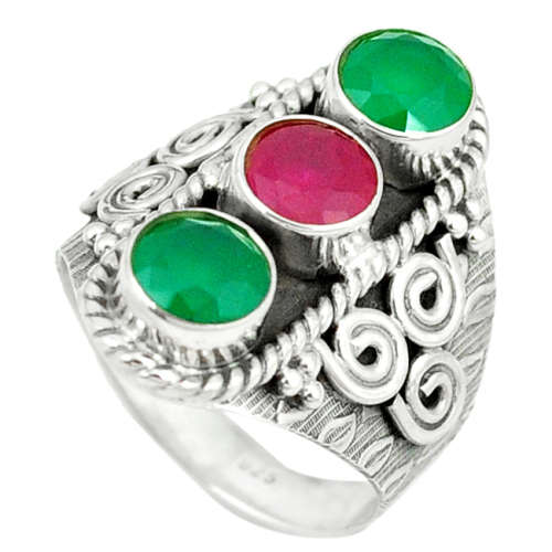 SPARKLING NATURAL EMERALD AND RUBY IN SOLID STERLING SILVER RING!!!