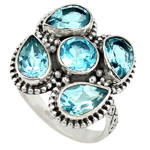 SPARKLING NATURAL TOPAZ CLUSTER RING IN SOLID STERLING SILVER!!!