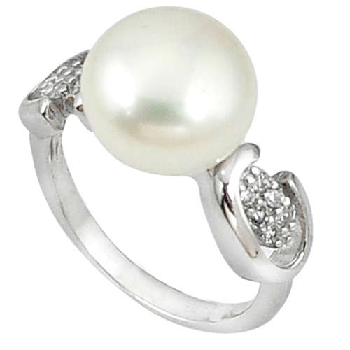BEAUTIFUL NATURAL PEARL AND TOPAZ SOLITAIRE RING IN SOLID STERLING SILVER!!!
